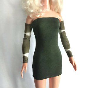 Dark Green Mini Dress & sleeves for My Size Barbie Doll. New